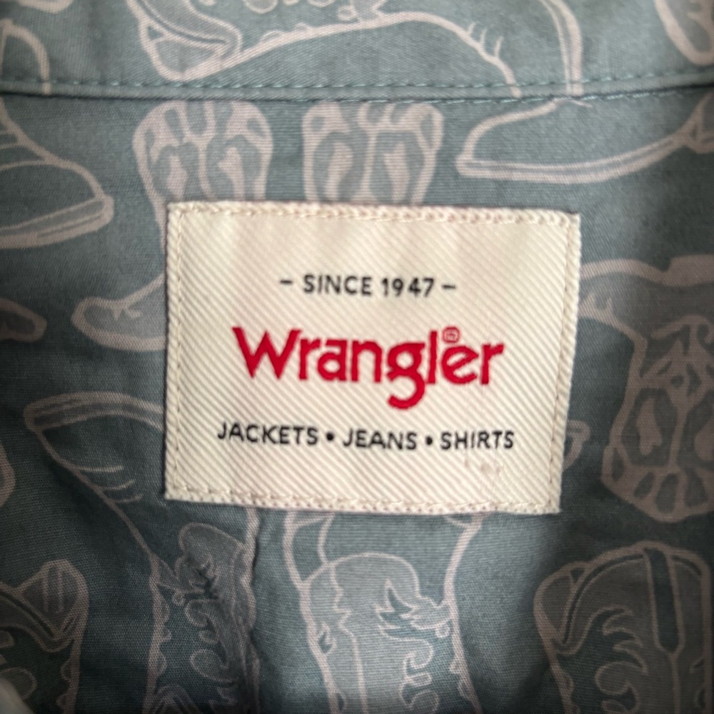 Wrangler Short Sleeve Shirt Men’s Size XXL Gray White Pearl Snap Button Boots - Picture 5 of 8